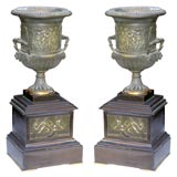 Pair of Bronze ans Slate Urns