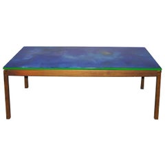 Mid-20th C Signed Swedish Blue-enamelled Top Coffee Table