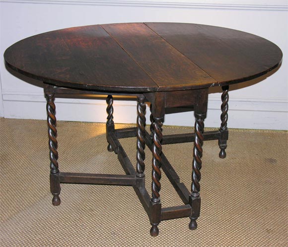 English 19th C Barley Twist Gate Leg Oval Top Table