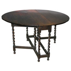 Antique English 19th C Barley Twist Gate Leg Oval Top Table