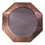 Octagonal Period English Arts & Crafts Beaten Copper Mirror