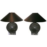 PAIR OF UNUSUAL KIDDIE WIRE LAMPS MOUNTED ON LUCITE BASES.