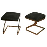 Vintage PAI OF BRASS Z STOOLS UPHOLSTERED IN CHOCOLATE BROWN ULTRA SUEDE