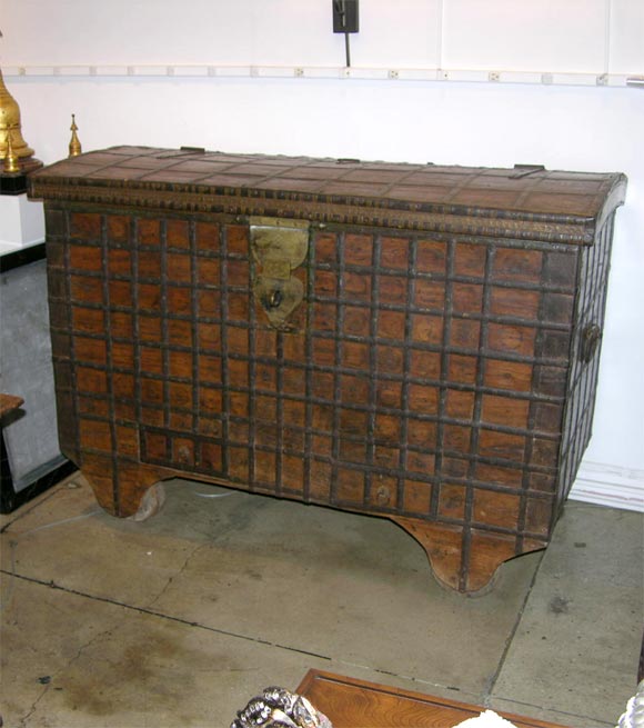 Wooden storage box on wheels. at 1stdibs