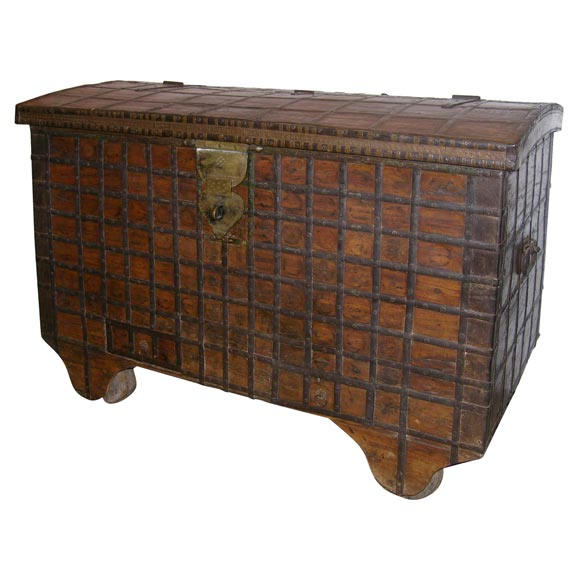 Wooden storage box on wheels. at 1stdibs