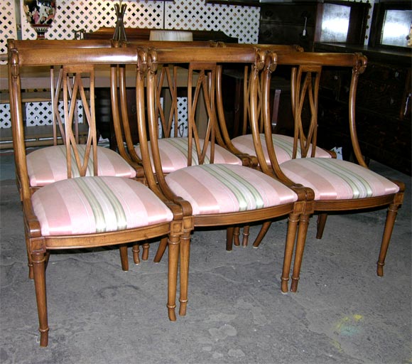 6 Italian Swan Carved Chairs. Now seats are covered in muslin. Great solid frames. Seat height is 19