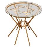 Guéridon table d'appoint ronde en métal bambou feuille d'or(gilted)