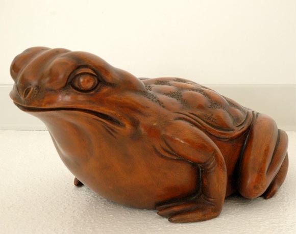Chinese A Carved Wood Toad from the Deutsch Estate
