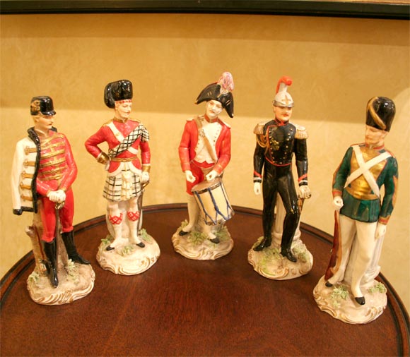 Five Continental Porcelain Military Figures.