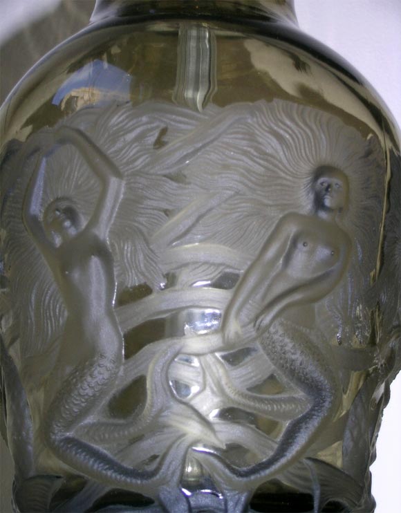20th Century Pair Very Rare Sabino Art Deco Mermaid Lamps