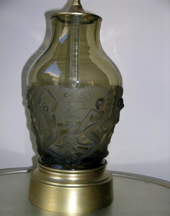 Pair Very Rare Sabino Art Deco Mermaid Lamps 1