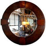 Oyster Cut Mahogany and Veneer Round Mirror