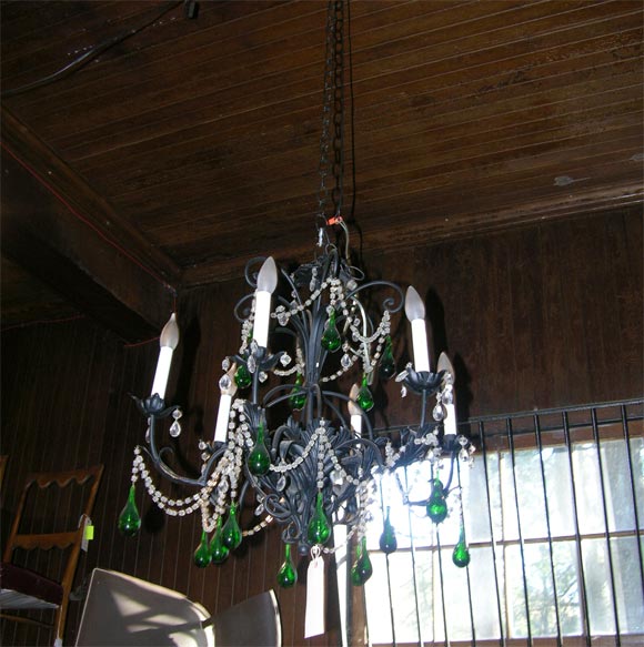 Auntie Mame Drama Wrought Iron and Crystal Chandelier