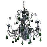Auntie Mame Drama Wrought Iron and Crystal Chandelier