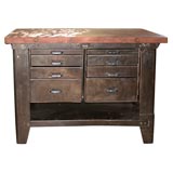 Vintage French Workbench with Iron DRAWERS