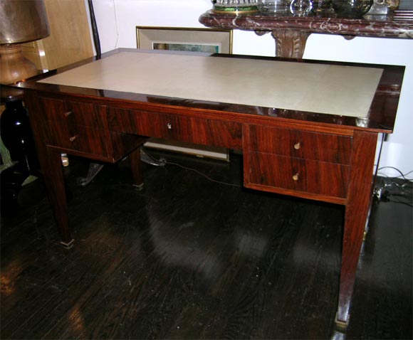 Parchment Top Palissandre Five Drawer Desk
