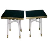 Pair of Slate Top Leather and Bronze Tables by Jacques Quinet