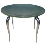 St. Gobain Glass Top Polished Steel Circular Occasional Table