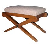 Vintage French 1940s Oak X-Leg Bench