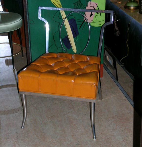 Nickel Frame and Leather Occasional Chair by Billy Haines