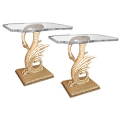Pair of Beautiful Swan Tables with Lucite Tops