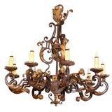 Gilt and Iron Nine-Light Chandelier