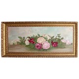 Antique 1915 Yard Long Oil of Roses