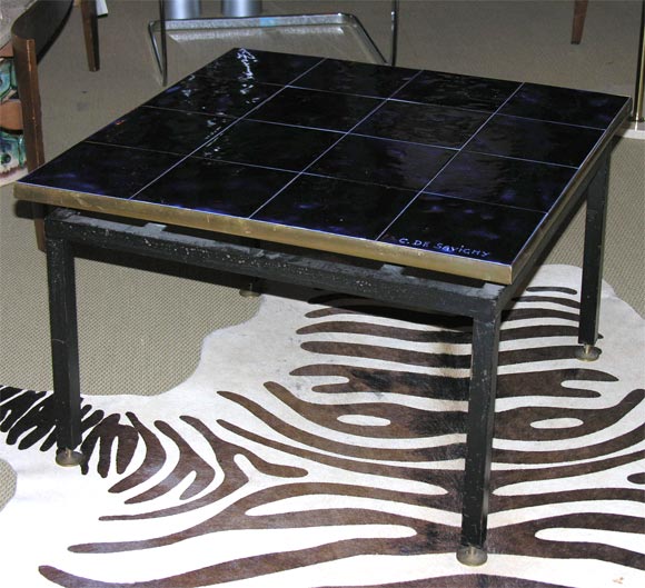 French Wrought Iron and Tile Top Table by C. de Savigny