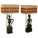 A Pair of Han Dynasty Maiden "Armature" Lamps by William Haines