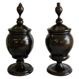 Pair of Turned Wood Urns