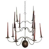 Antique Wrought iron Chandelier  with copper details (for candles)