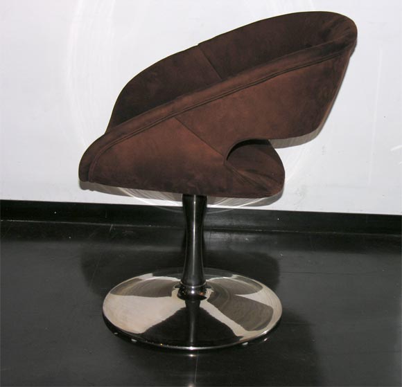 Two brown ultra suede swivel  side chairs