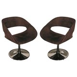 Two brown ultra suede swivel  side chairs