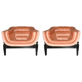 Pair of Vintage Coral Velvet Club Chairs