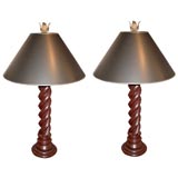 Vintage Pair of Wood Balustrade Lamps