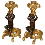 Spectacular Pair of French Dore Bronze Candlesticks