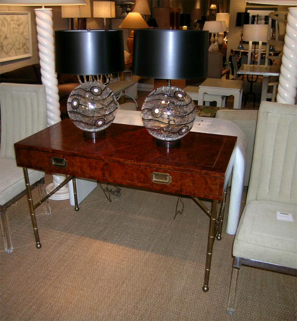 Unusual handpainted crackle- glass globe lamps