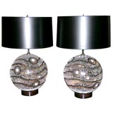 Unusual handpainted crackle- glass globe lamps
