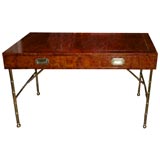 Burl campaign  desk with faux brass bamboo base