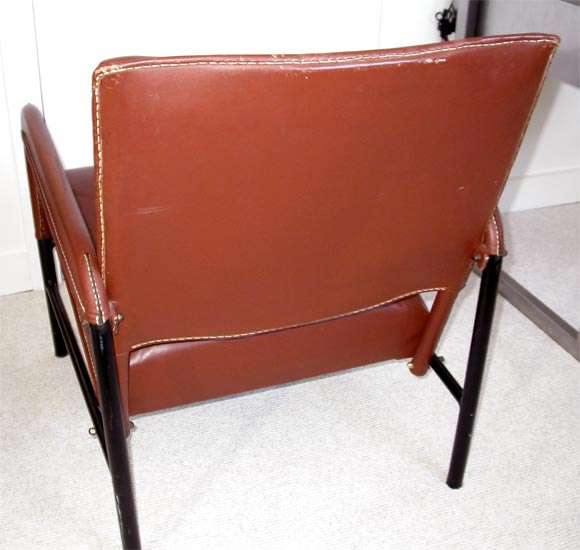 Leather Lounge Chair by Jacques Adnet for the SS France