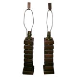 Pair of Stacked Woodblock Lamps