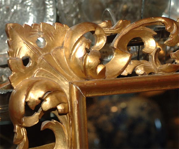 Rococo Pair of Italian Roccoco Style Gilt and Carved Wood Mirrors, Late 19th Century For Sale