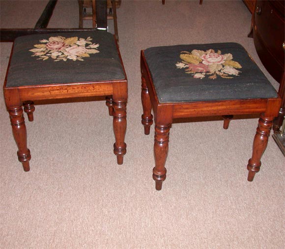 English Pair of Early Victorian  Needlepoint Stools For Sale