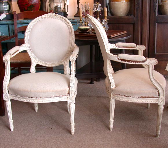 Antique Pair of Gustavian Style Arm Chairs