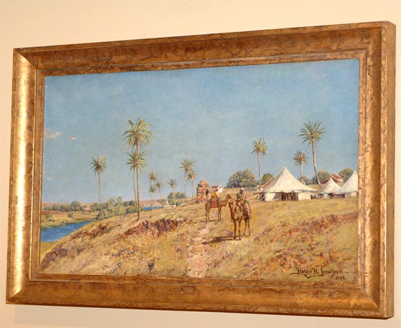 Oil on Canvas of Egyptian Settlement with Stylized Tents 1