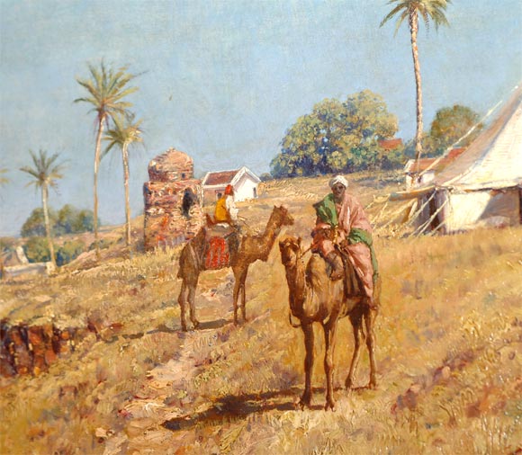 Oil on Canvas of Egyptian Settlement with Stylized Tents 3
