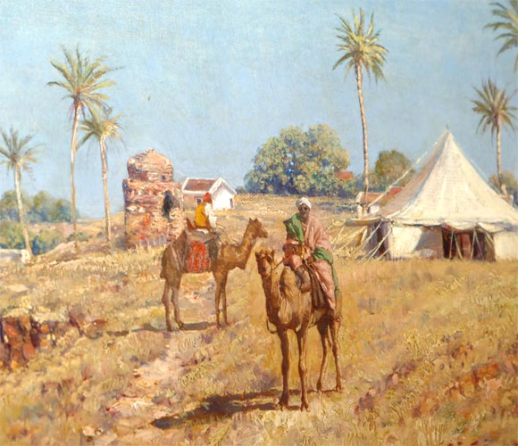 Oil on Canvas of Egyptian Settlement with Stylized Tents 4