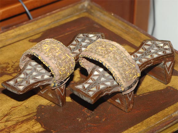 An unusual pair of Turkish Hammam Shoes - very decorative with inlaid Mother of Pearl - Circa 1880