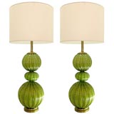 Large Barovier Green & Gold Cotrolled Bubble Glass  Lamps