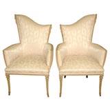 Vintage Pair Carved Fireside Chairs